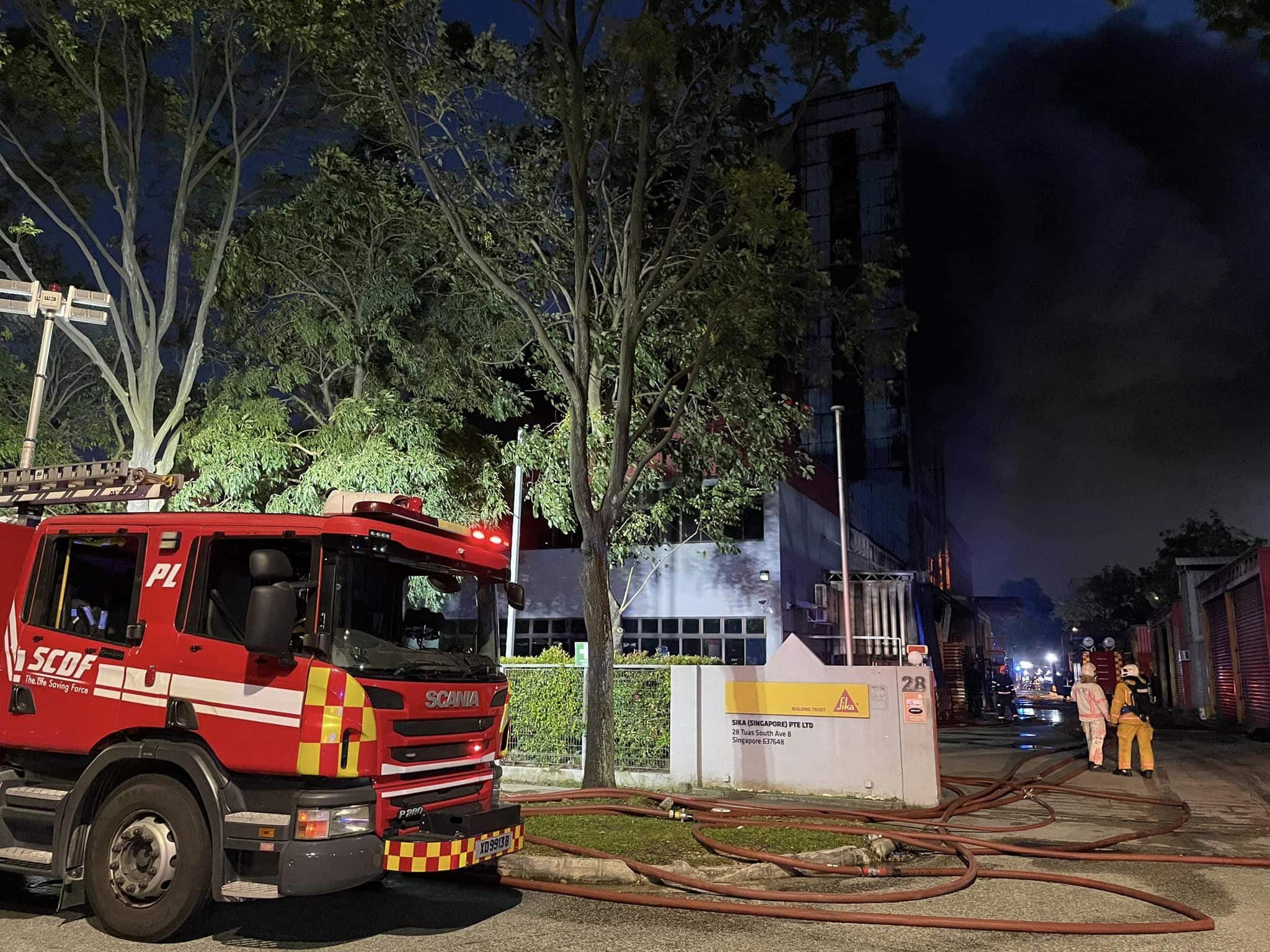 Massive fire at Tuas South Avenue 8 put out by SCDF, only two minor ...